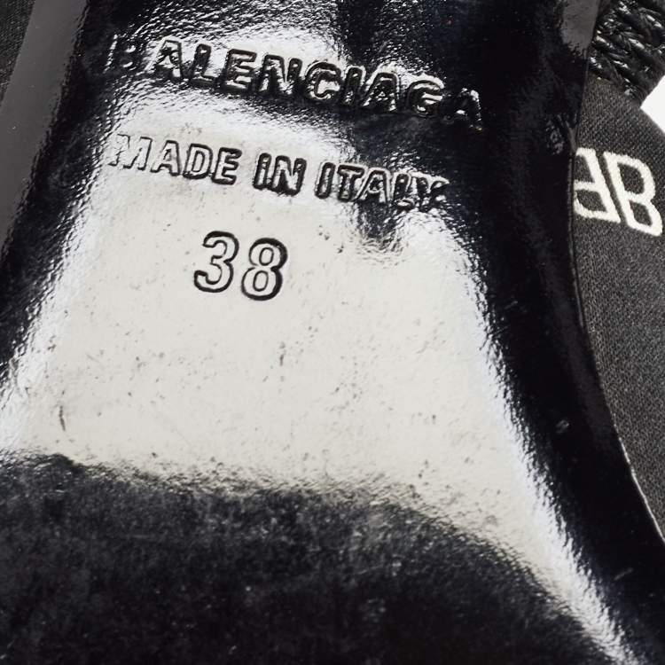 مملوكة مسبقًا Balenciaga Black BB Logo Print Satin Bow Knife Slingback Pumps Size 38