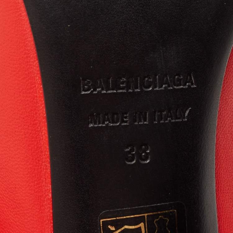 Pre Owned Balenciaga Red Leather Knife  Pointed Toe Ankle Wrap Pumps Size 38