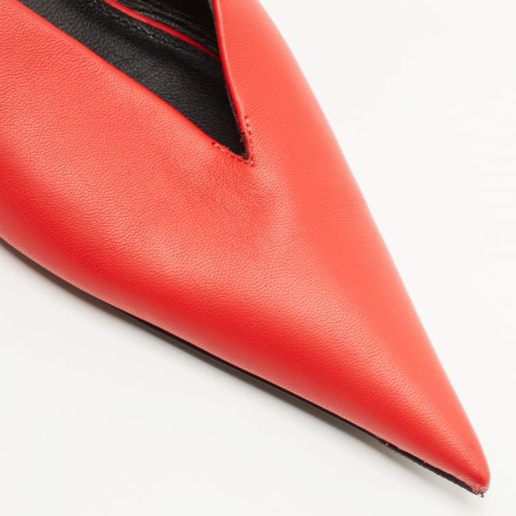 Pre Owned Balenciaga Red Leather Knife  Pointed Toe Ankle Wrap Pumps Size 38
