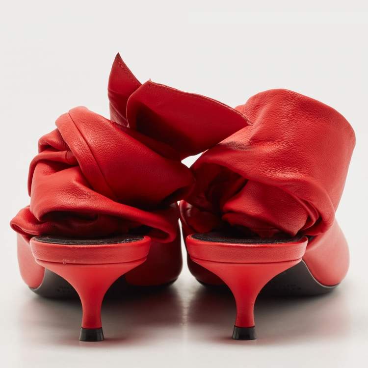 Pre Owned Balenciaga Red Leather Knife  Pointed Toe Ankle Wrap Pumps Size 38