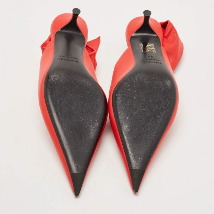 Pre Owned Balenciaga Red Leather Knife  Pointed Toe Ankle Wrap Pumps Size 38