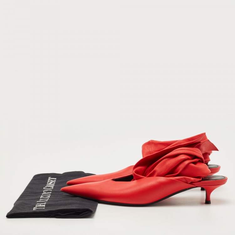 Pre Owned Balenciaga Red Leather Knife  Pointed Toe Ankle Wrap Pumps Size 38