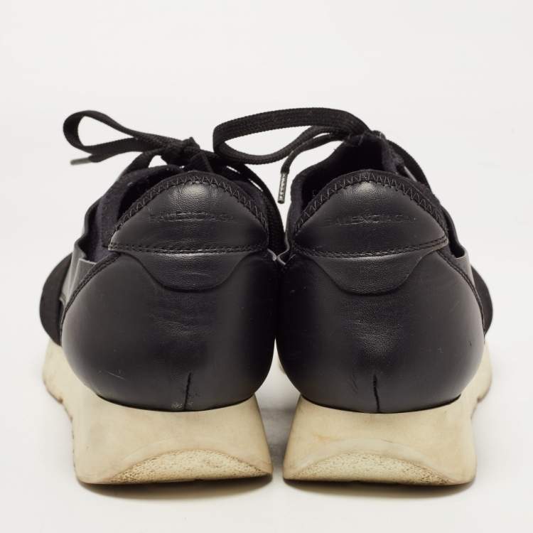 Pre Owned Balenciaga Black Leather and Mesh Race Runner Sneakers Size 39