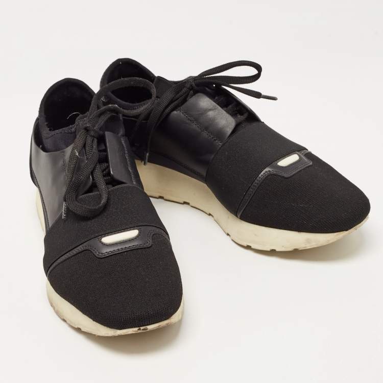 Pre Owned Balenciaga Black Leather and Mesh Race Runner Sneakers Size 39
