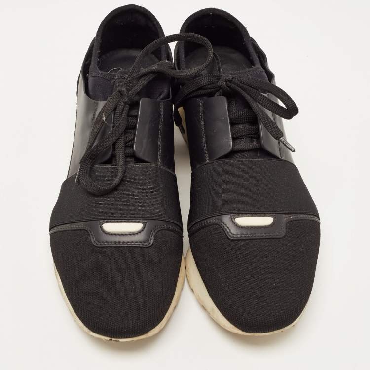 Pre Owned Balenciaga Black Leather and Mesh Race Runner Sneakers Size 39