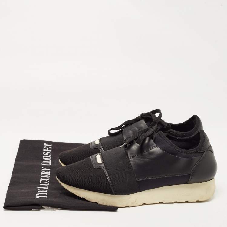 Pre Owned Balenciaga Black Leather and Mesh Race Runner Sneakers Size 39