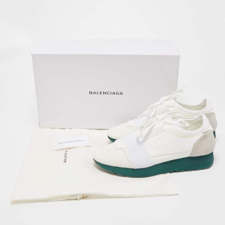 Pre Owned Balenciaga White Leather Mesh Race Runner Sneakers Size 38