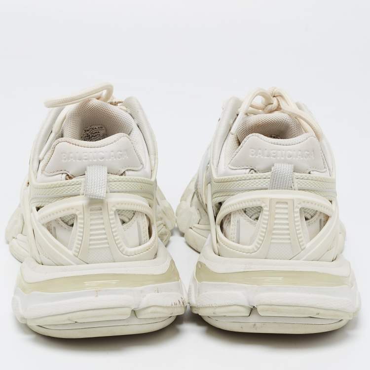 Pre Owned Balenciaga White/Grey Leather and Mesh Track Sneakers Size 37