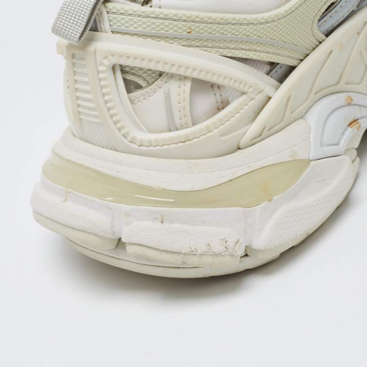 Pre Owned Balenciaga White/Grey Leather and Mesh Track Sneakers Size 37