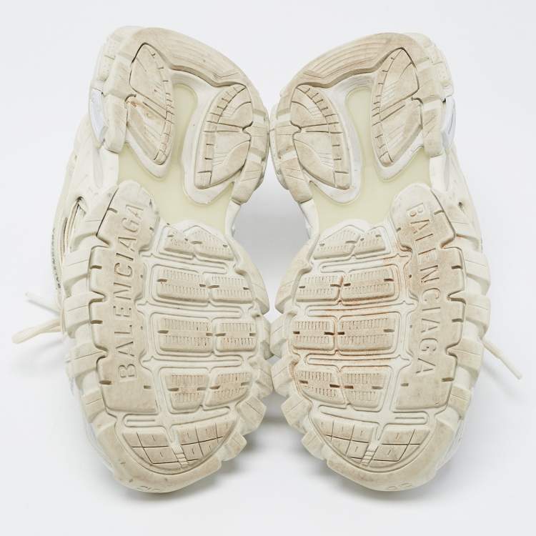 Pre Owned Balenciaga White/Grey Leather and Mesh Track Sneakers Size 37