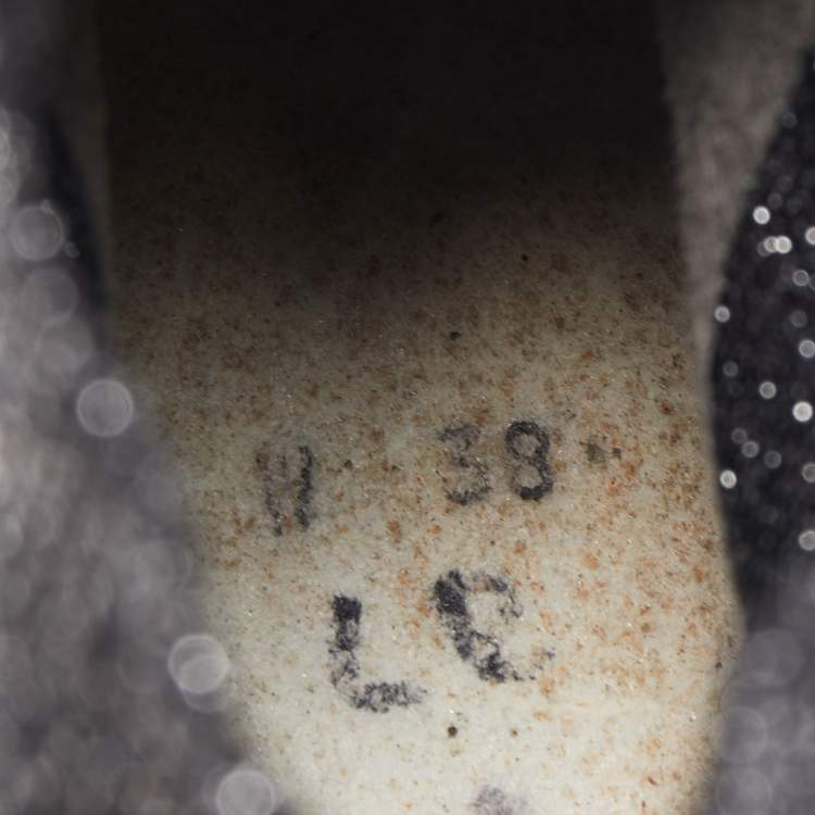 Pre Owned Balenciaga Grey/Silver Glitter Knit Fabric Speed Trainer High Top Sneakers Size 38