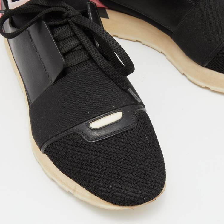 Pre Owned Balenciaga Black Leather and Mesh Race Runner Low Top Sneakers Size 39
