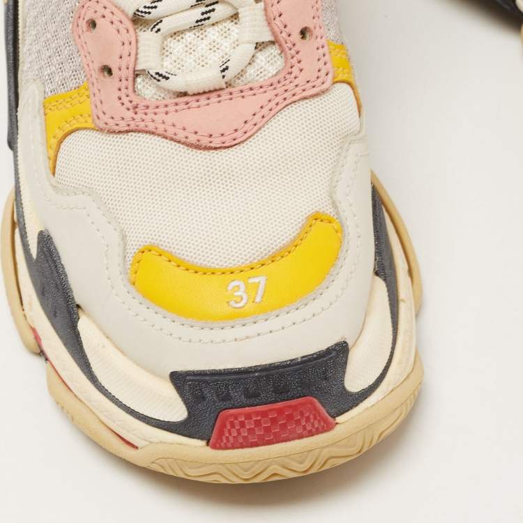 Pre Owned Balenciaga Multicolor Mesh and Leather Triple S Sneakers Size 37