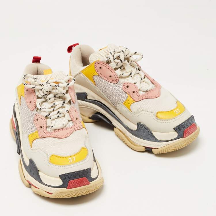 Pre Owned Balenciaga Multicolor Mesh and Leather Triple S Sneakers Size 37