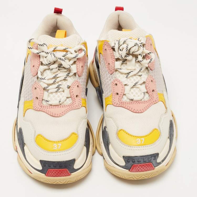 Pre Owned Balenciaga Multicolor Mesh and Leather Triple S Sneakers Size 37