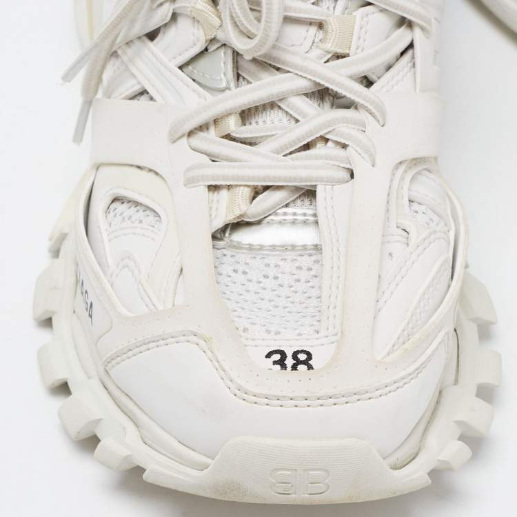 Pre Owned Balenciaga White Leather and Mesh Track Sneakers Size 38
