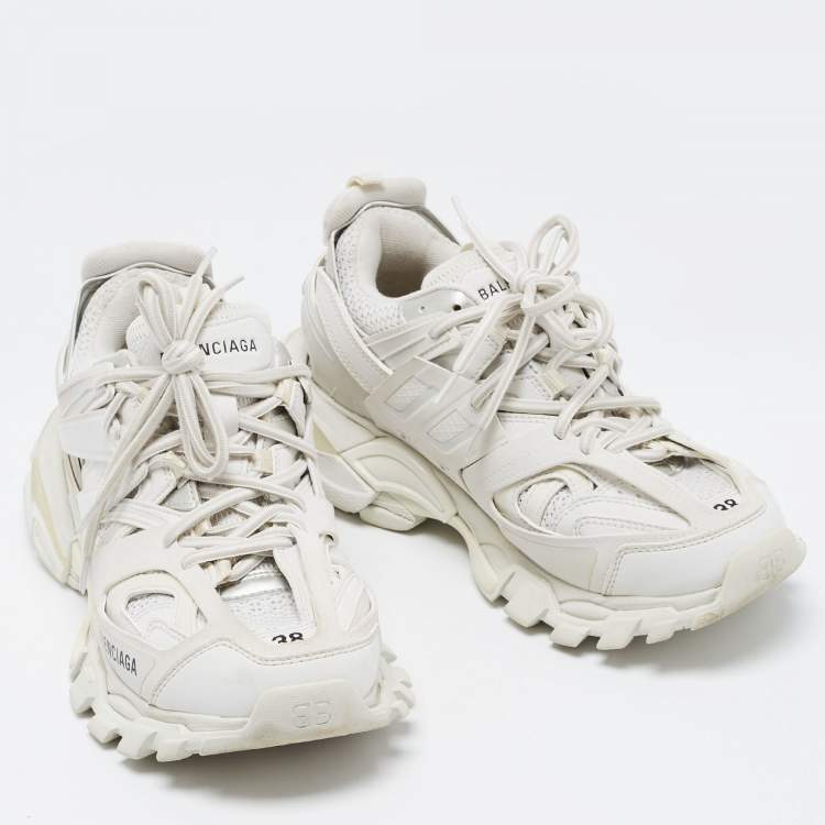 Pre Owned Balenciaga White Leather and Mesh Track Sneakers Size 38