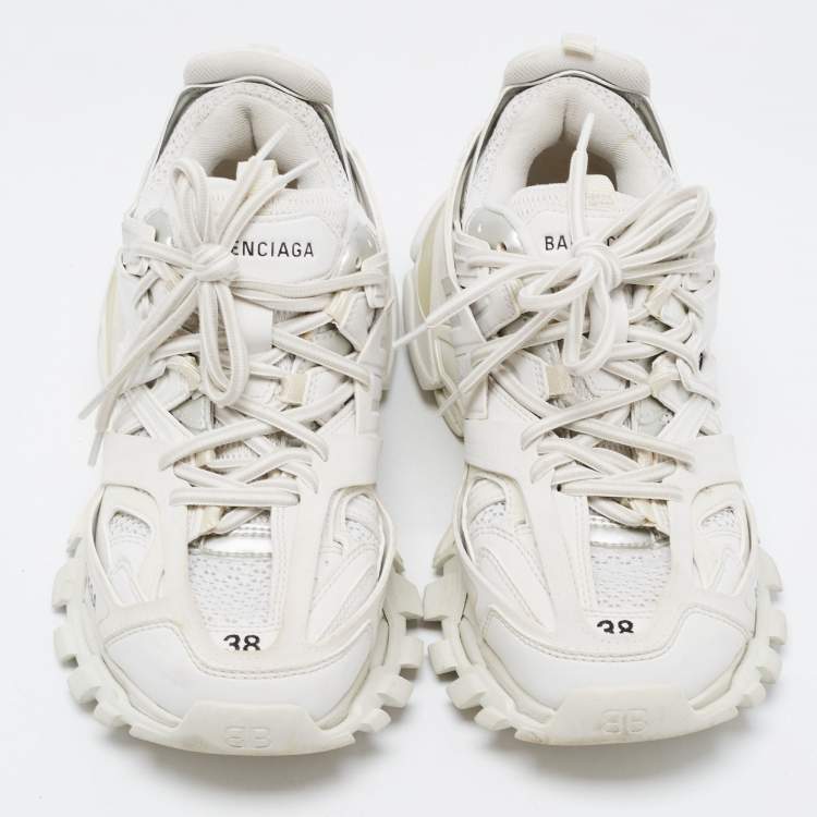 Pre Owned Balenciaga White Leather and Mesh Track Sneakers Size 38