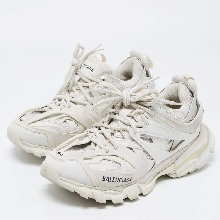 Pre Owned Balenciaga White Leather and Mesh Track Sneakers Size 38