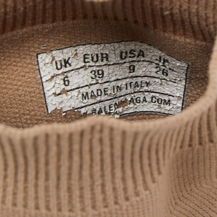 Pre Owned Balenciaga Light Brown Knit Fabric Speed Trainer Sneakers Size 39