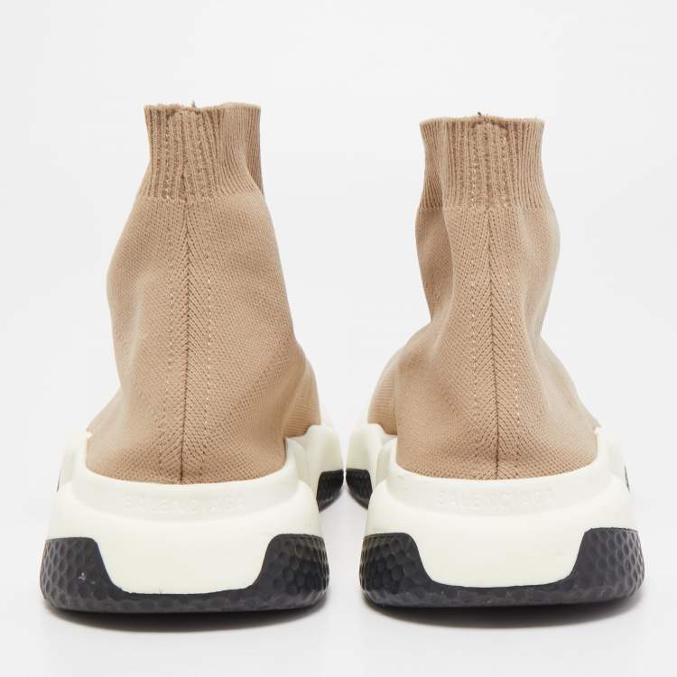 Pre Owned Balenciaga Light Brown Knit Fabric Speed Trainer Sneakers Size 39