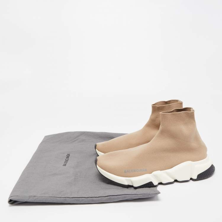 Pre Owned Balenciaga Light Brown Knit Fabric Speed Trainer Sneakers Size 39
