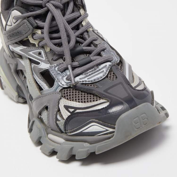 Pre Owned Balenciaga Grey/White Leather and Mesh Track 2 Low Top Sneakers Size 37