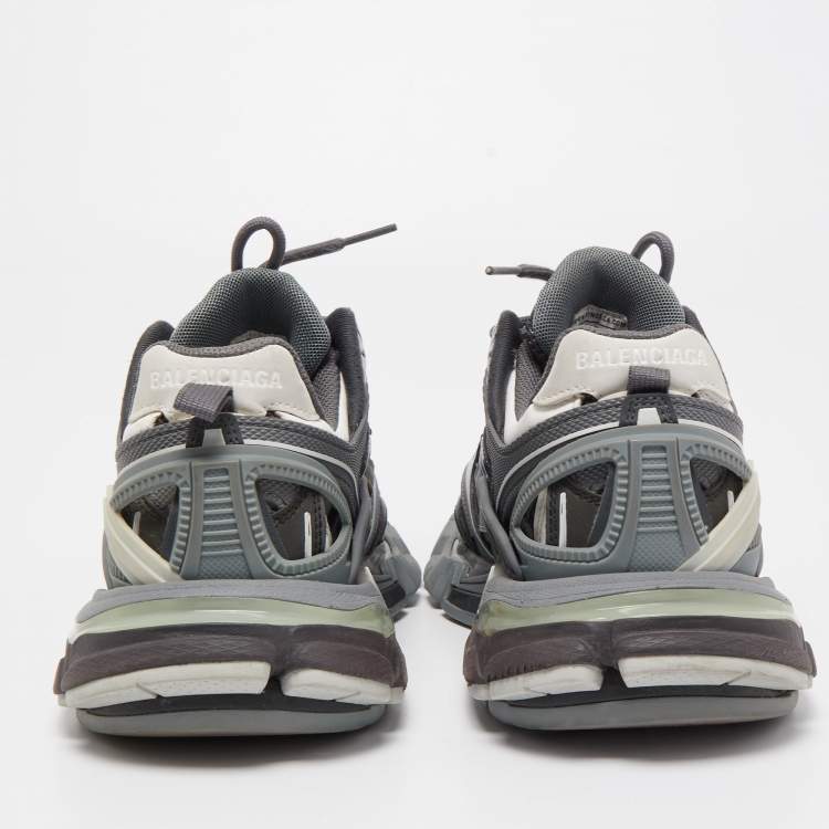 Pre Owned Balenciaga Grey/White Leather and Mesh Track 2 Low Top Sneakers Size 37