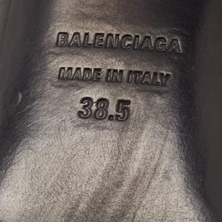 Pre Owned Balenciaga Black Leather Moon Slide Sandals Size 38.5