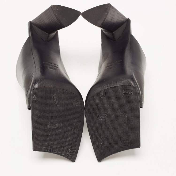 Pre Owned Balenciaga Black Leather Moon Slide Sandals Size 38.5