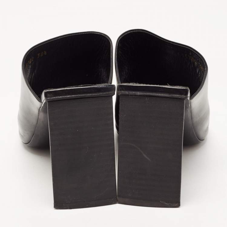 Pre Owned Balenciaga Black Leather Moon Slide Sandals Size 38.5