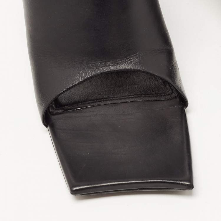 Pre Owned Balenciaga Black Leather Moon Slide Sandals Size 38.5