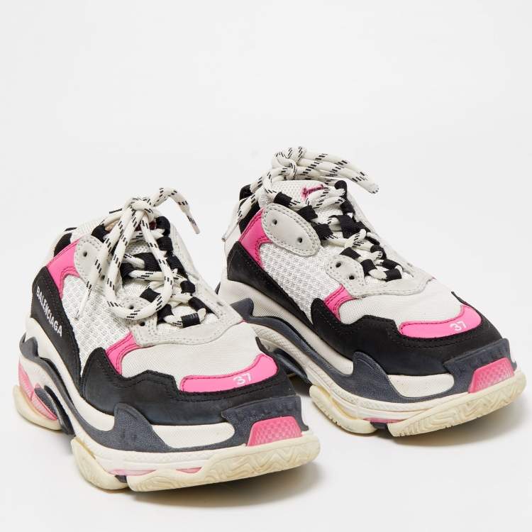 مملوكة مسبقًا Balenciaga Tricolor Mesh and Leather Triple S Sneakers Size 37
