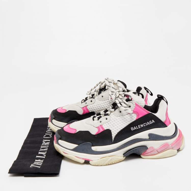 مملوكة مسبقًا Balenciaga Tricolor Mesh and Leather Triple S Sneakers Size 37
