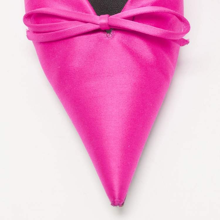 Pre Owned Balenciaga Pink Satin Bow Knife Mules Size 40