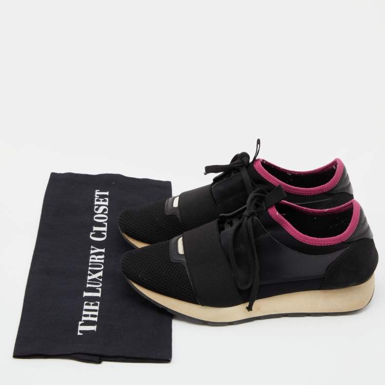 Pre Owned Balenciaga Black Leather and Mesh Race Runner Sneakers Size 39