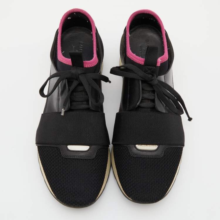 Pre Owned Balenciaga Black Leather and Mesh Race Runner Sneakers Size 39
