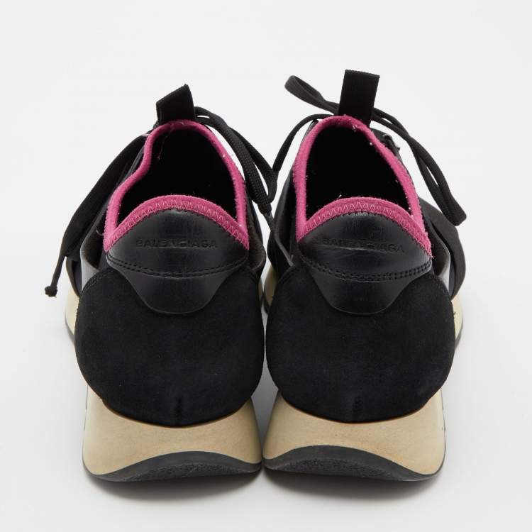 Pre Owned Balenciaga Black Leather and Mesh Race Runner Sneakers Size 39