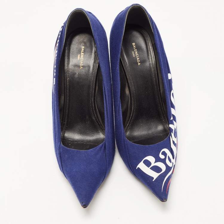 Pre Owned Balenciaga Blue Fabric and Leather Knife Pumps Size 39