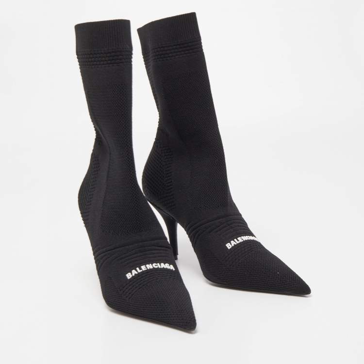 Pre Owned Balenciaga Black Knit Fabric Knife Ankle Socks Booties Size 38