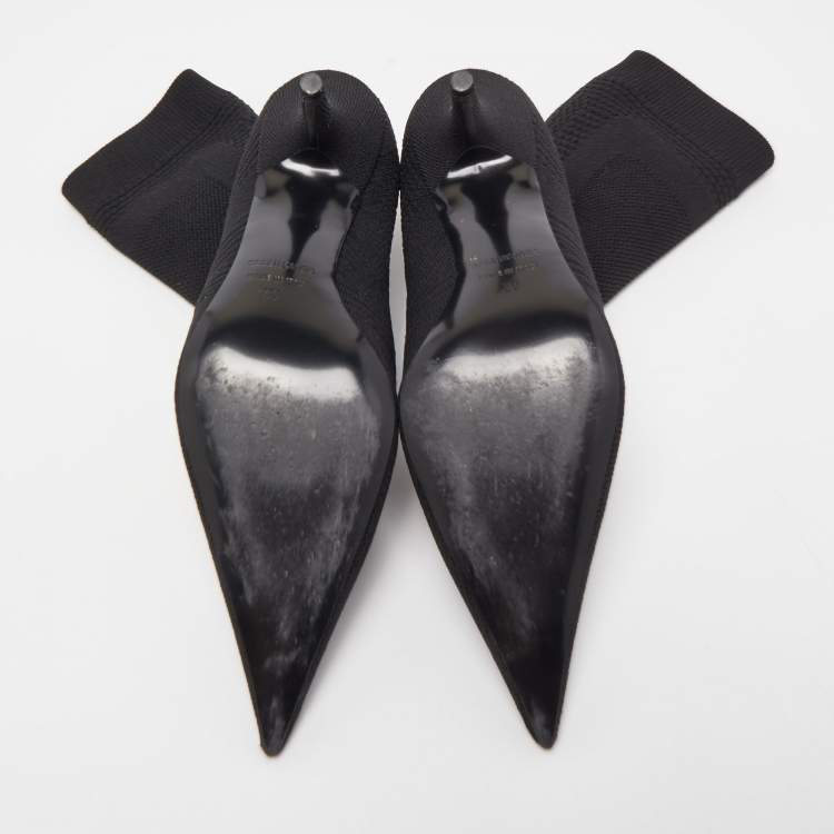 Pre Owned Balenciaga Black Knit Fabric Knife Ankle Socks Booties Size 38