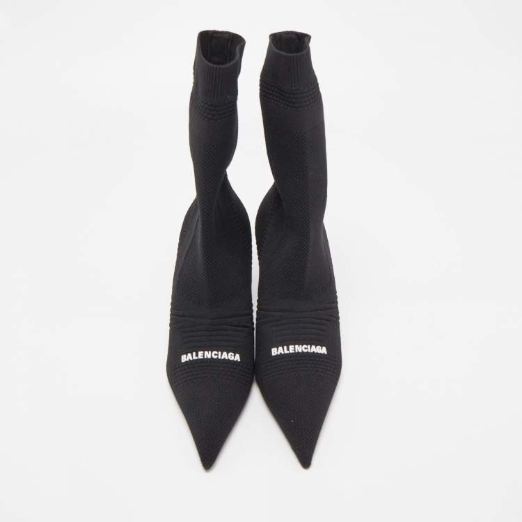 Pre Owned Balenciaga Black Knit Fabric Knife Ankle Socks Booties Size 38