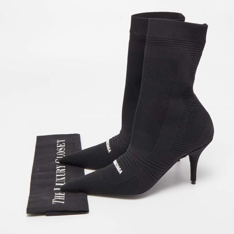 Pre Owned Balenciaga Black Knit Fabric Knife Ankle Socks Booties Size 38