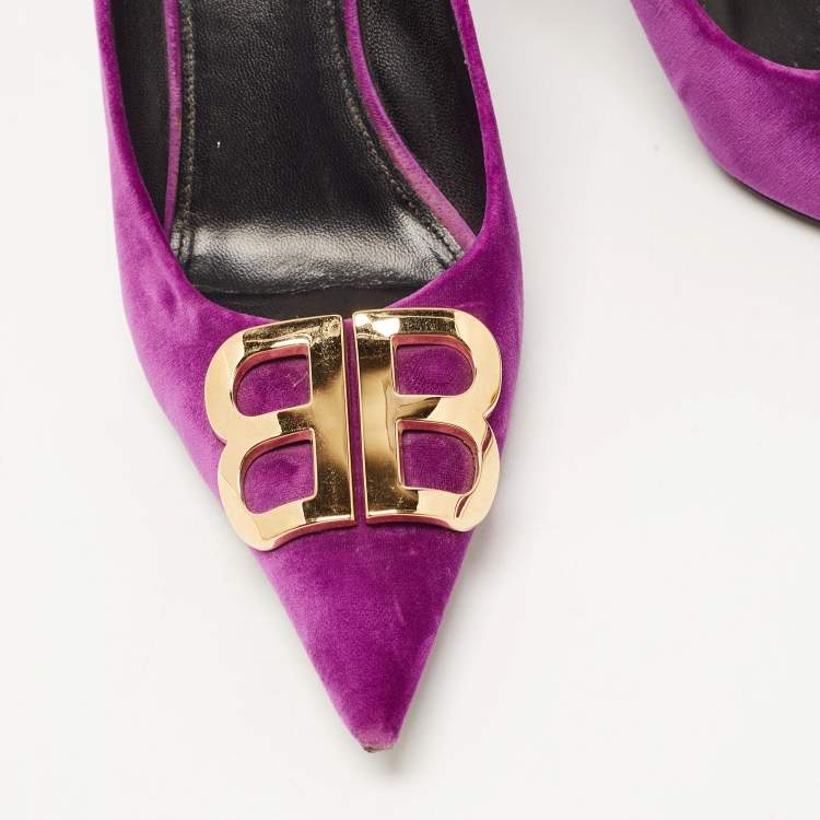 Pre Owned Balenciaga Purple Velvet Pointed Toe BB  Pumps Size 39
