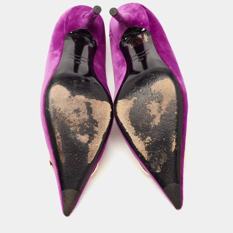 Pre Owned Balenciaga Purple Velvet Pointed Toe BB  Pumps Size 39