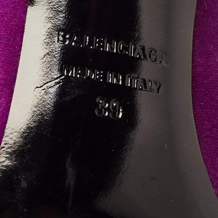 Pre Owned Balenciaga Purple Velvet Pointed Toe BB  Pumps Size 39