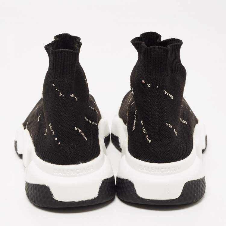 مملوكة مسبقًا Balenciaga Black Knit Speed Trainer High Top Sneakers Size 36