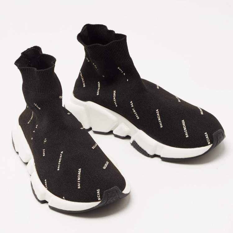 مملوكة مسبقًا Balenciaga Black Knit Speed Trainer High Top Sneakers Size 36