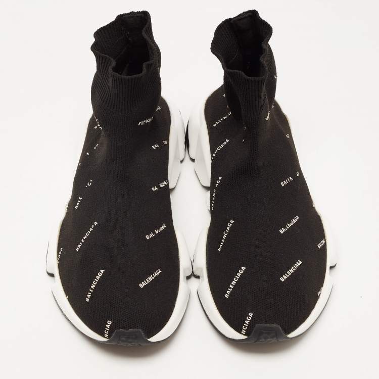 مملوكة مسبقًا Balenciaga Black Knit Speed Trainer High Top Sneakers Size 36