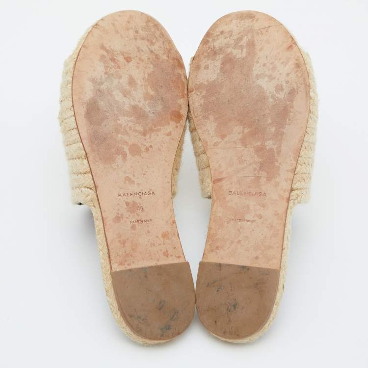 مملوكة مسبقًا Balenciaga Beige Jute  Flat Slides Size 40